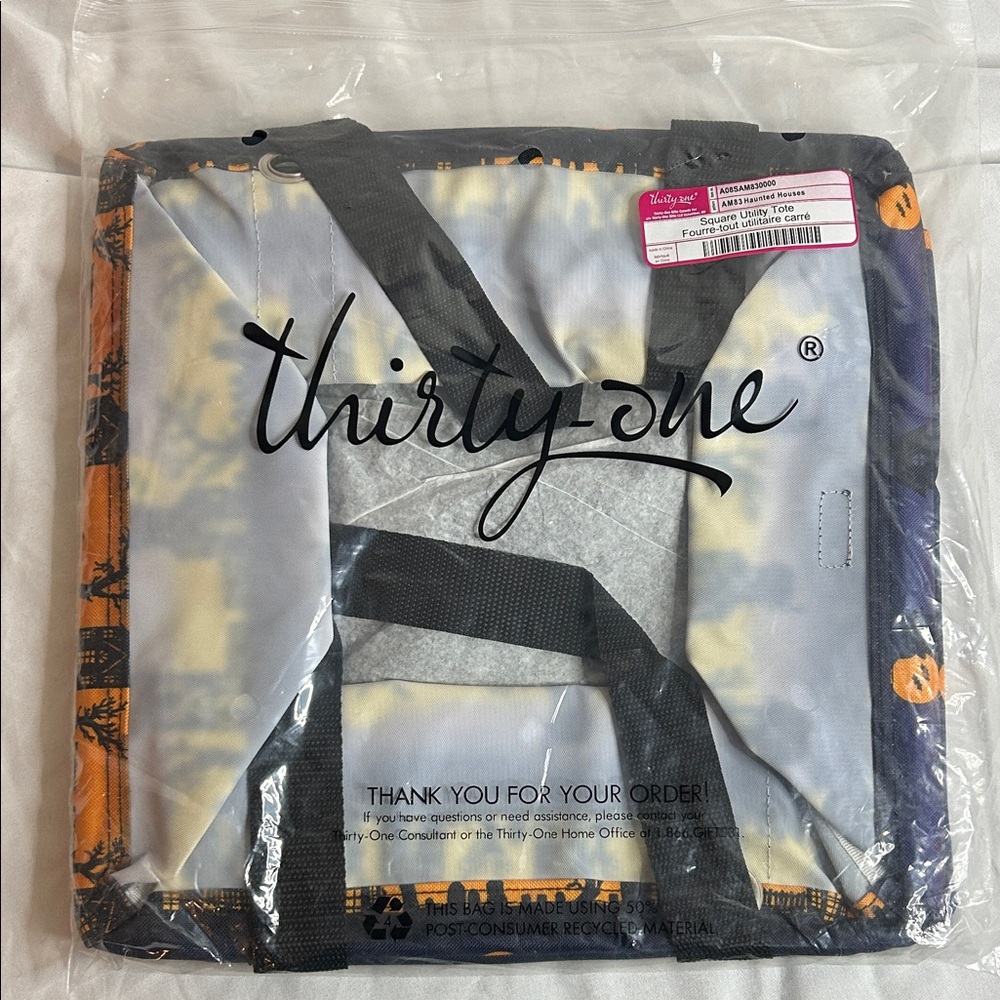 Thirty-One Halloween Houses Black and Orange Tote